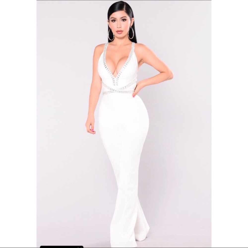 White Rhinestone Jumpsuit “Joya”.